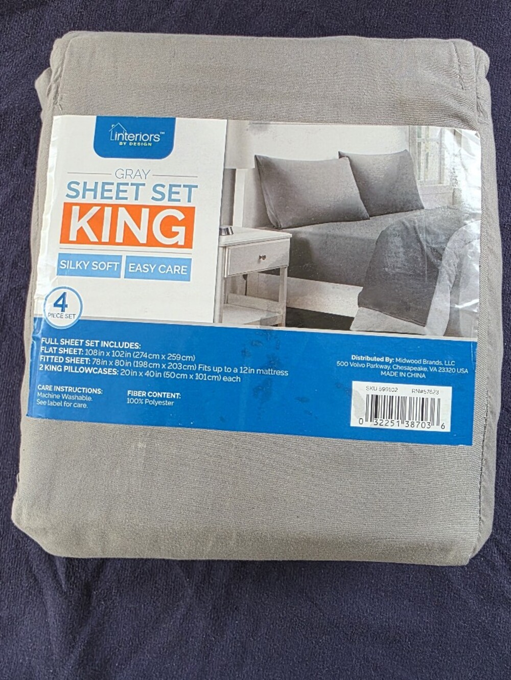 Interiors by Design Gray King Sheet Set - Silky Soft, Easy Care